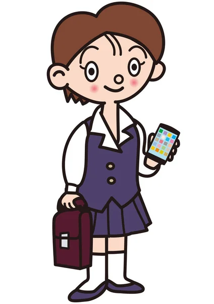 一个穿着校服拿着智能手机的女孩 — 图库矢量图片
