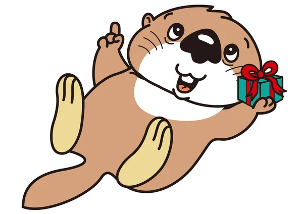 Sea Otter Happy Present — Stock Vector