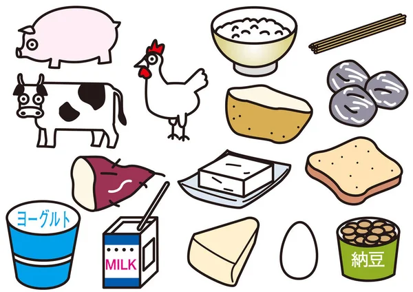 Soja Carne Grãos Produtos Lácteos Que São Vários Alimentos Que — Vetor de Stock