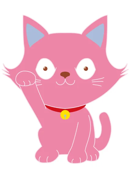 Pink Cat Beckoning Cat Gesture — Stock Vector