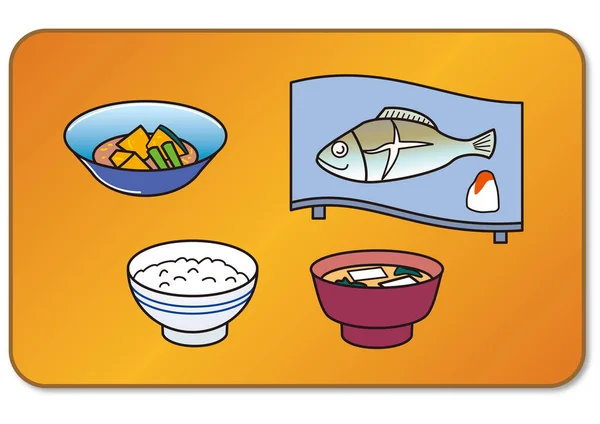 Japon Usulü Menüde Ana Yemek Olarak Balık Var — Stok Vektör