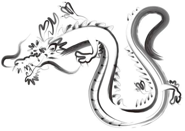 Dragon Sacred Creature Drawn Touch Brush — Stock Photo, Image