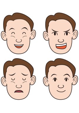 Duygularını ifade eden orta yaşlı adamların dört yüz ifadesi.