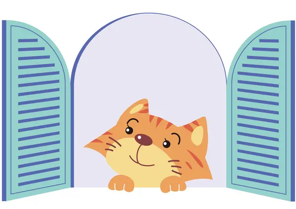 新しい家の窓から子猫 — ストックベクタ