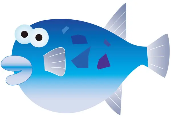 Cute Puffer Fish Bulging Charming Face — Wektor stockowy