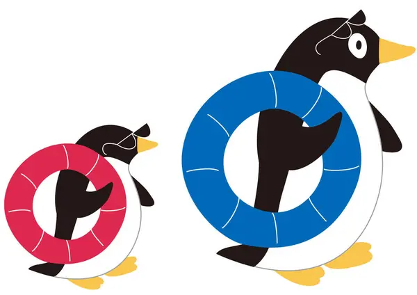 Family Penguins Swimming Sea Float — стоковый вектор