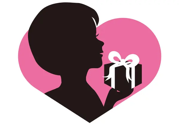 Silhouette Woman Holding Heartfelt Present — ストックベクタ