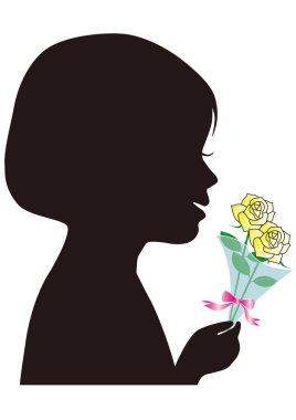 Babalar Günü için elinde beyaz güller tutan bir kızın silueti.