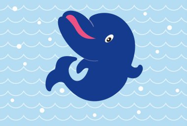 Dalgalarda zıplayan şirin bir yunusun kartpostalı.