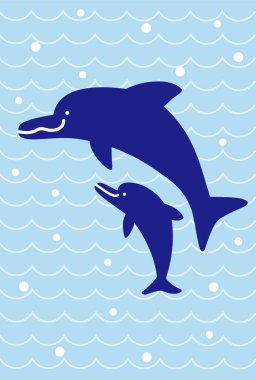 Zıplayan Yunus Ebeveyn ve Çocuğun Kartpostalı