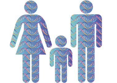 Piktogram ana ve çocuk siluetinde çift sarmal yapı deseni