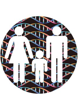 pictogram ana ve çocuk silueti ve Çift sarmal yapı deseni