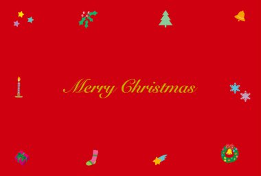 Çeşitli Noel motifleriyle tasarlanmış eğlenceli bir Noel kartı.