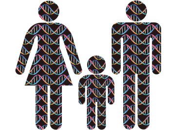 Ebeveyn ve çocuk simgesi siluetinde çift sarmal yapı deseni