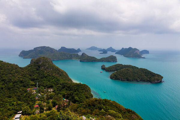 tropical paradise,Bird eye view of Angthong national marine park, koh Samui, Suratthani, Thailand.