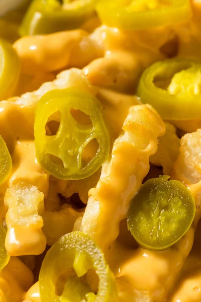 Homemade Queso Cheese French Fries Jalapenos — Stock Photo, Image