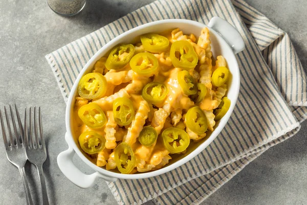 Homemade Queso Cheese French Fries Jalapenos — стокове фото