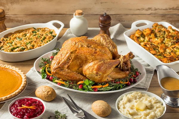 Homemade Roasted Turkey Thanksgiving All Sides — Stock Photo, Image
