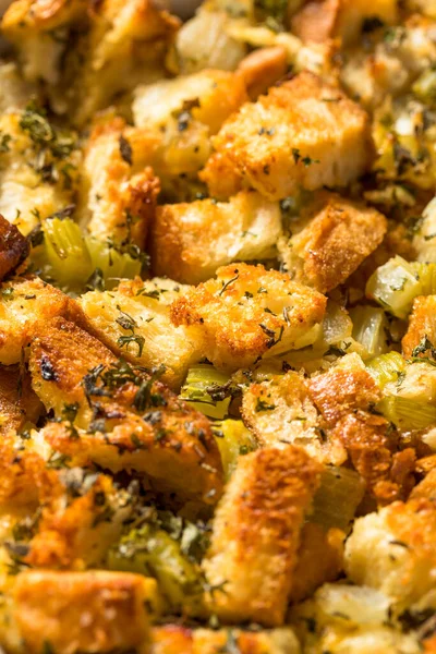 Homemade Thanksgiving Stuffing Dressing Casserole Thyme Sage — Stock Photo, Image