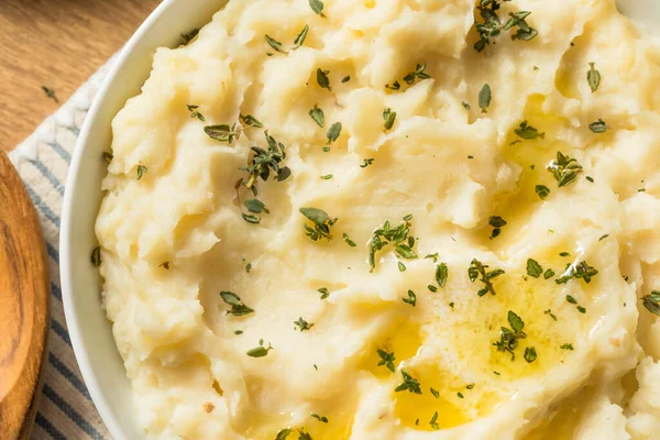 Homemade Thanksgiving Mashed Potatoes Butter Thyme — Stock Photo, Image