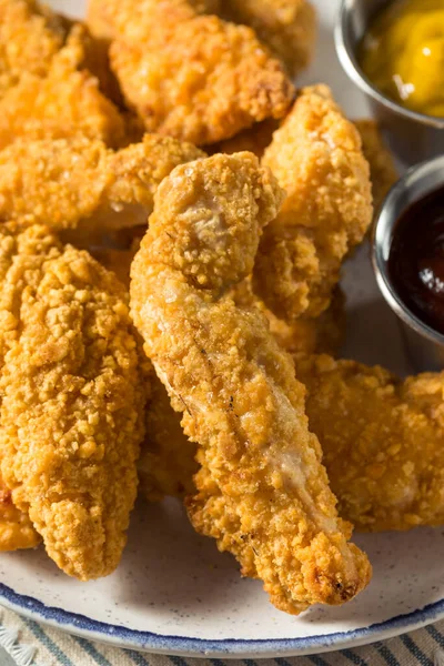 Zelfgemaakte Deep Fried Chicken Strips Met Mosterd Bbq — Stockfoto