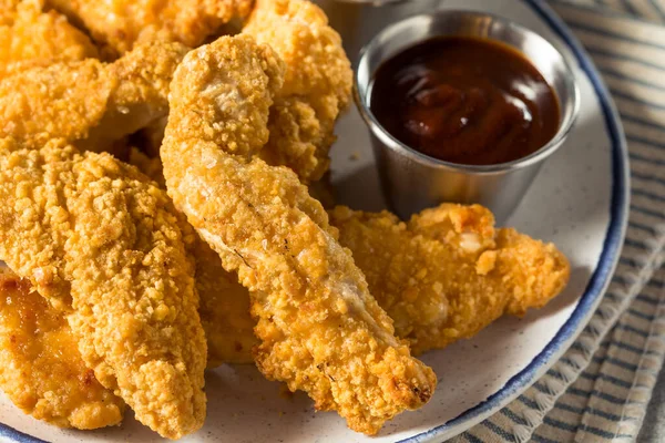 Homemade Deep Fried Chicken Strips Mustard Bbq — стокове фото
