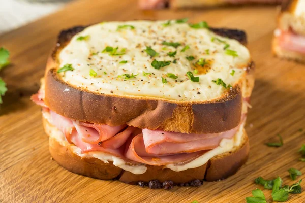 Homemade Croque Monsieur Sandwich Ham Sauce — Stock Photo, Image