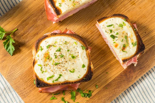 Homemade Croque Monsieur Sandwich Ham Sauce — Stock Photo, Image