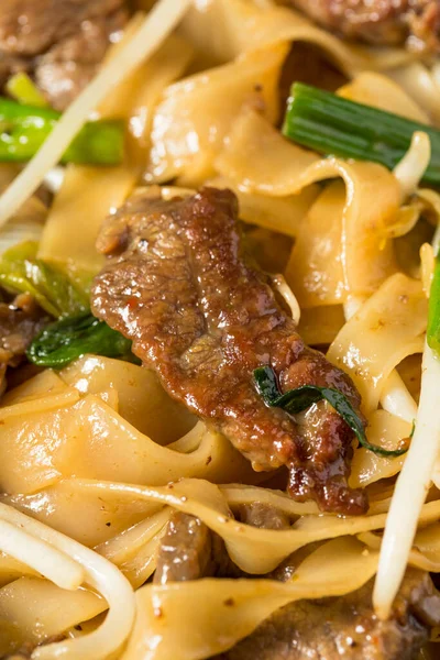Homemade Beef Chow Fun Asian Noodles Scallions — Stock Photo, Image