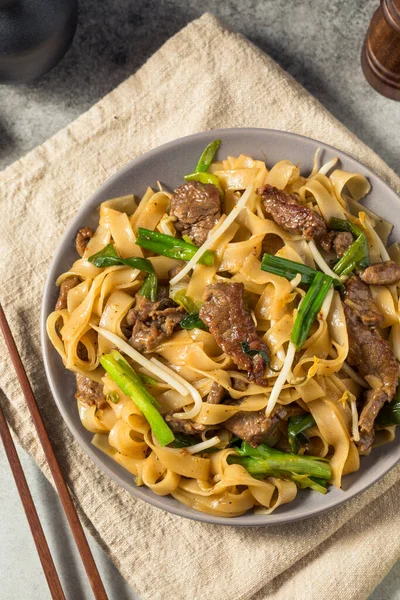 Carne Casera Chow Diversión Fideos Asiáticos Con Cebolletas —  Fotos de Stock