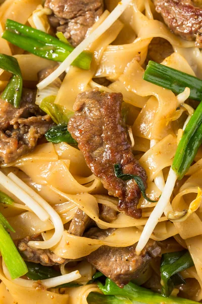 Homemade Beef Chow Fun Asian Noodles Scallions — Stock Photo, Image