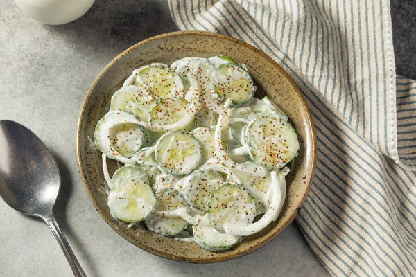Homemade Sour Cream Cucumbers Onions Bowl — Stock Photo, Image