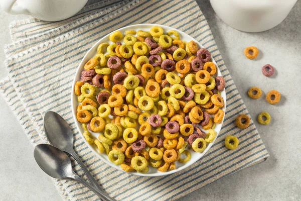 Homemade Fruity Fruit Loop Cereal Whole Milk — Stock Photo, Image