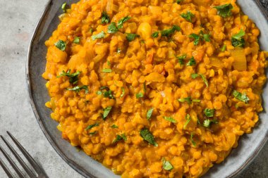 Ev yapımı Pilav ve Cilantro ile Mercimek Dal