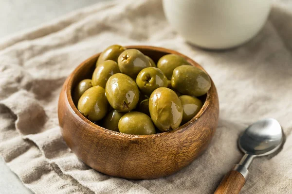 Raw Green Organic Marinated Olives in Oil