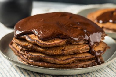 Gourmet Homemade Chocolate Pancakes With Ganache Sauce