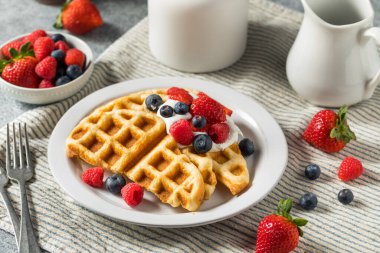Homemade Croissant Waffle Croffles with Berries and Cream