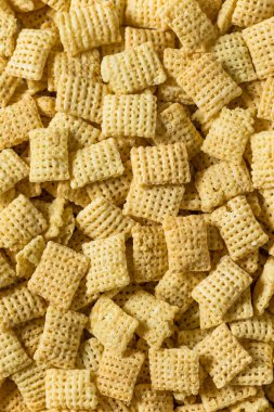 Homemade Puffed Square Rice Cereal for Breakfast in a Bowl