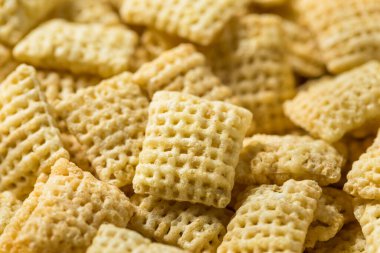 Homemade Puffed Square Rice Cereal for Breakfast in a Bowl