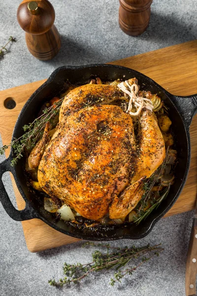 Homemade Whole Roasted Skillet Chicken Dinner with Vegetables