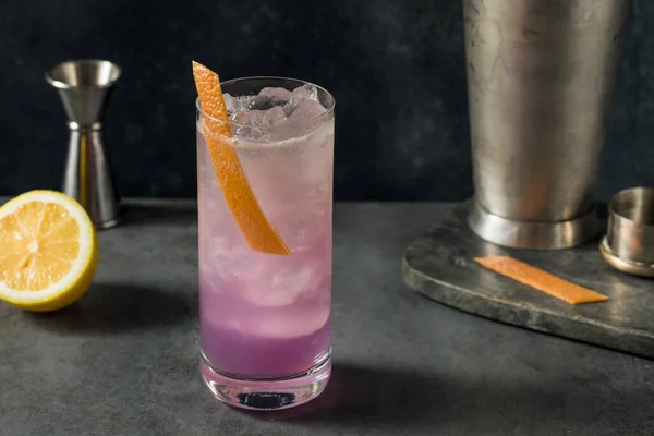 Boozy Uppfriskande Lila Kejsarinnan Highball Cocktail Med Grapefrukt Och Gin — Stockfoto