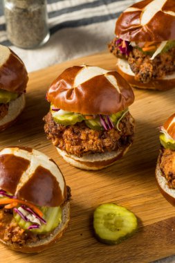 Fried Chicken Sandwich Sliders with PIckles and Coleslaw