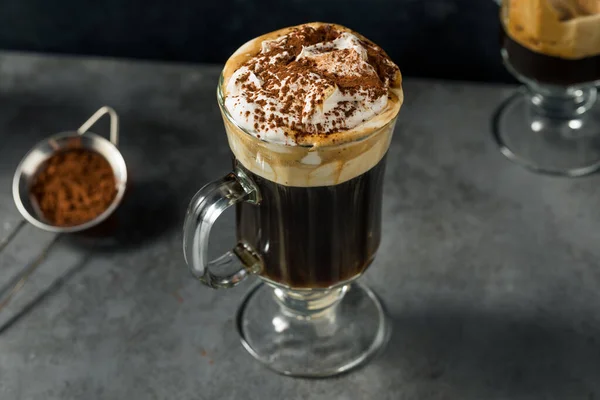 Homemade Sweet Einspanner Coffee Drink Whipped Cream Cocoa — Stockfoto