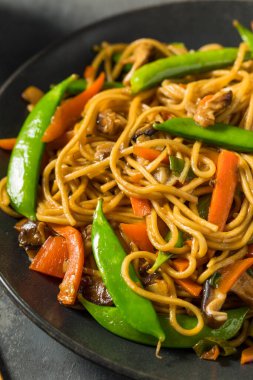 Lezzetli ev yapımı Asya Ramen Erişte Kızartması ve sebze.