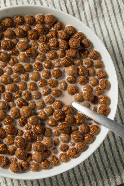 Healthy Sweet Chocolate Puff Cereal Milk — Stock Photo, Image