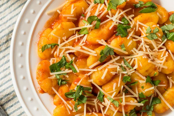 Homemade Italian Tomato Gnocchi Pasta Cheese Basil — стокове фото