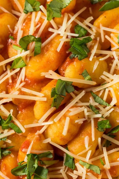 Kotitekoinen Italialainen Tomaatti Gnocchi Pasta Juustolla Basilikalla — kuvapankkivalokuva
