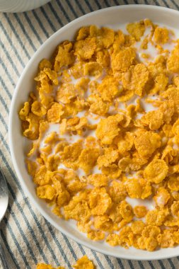 Ev yapımı sağlıklı mısır gevreği ve tam yağlı mısır gevreği.