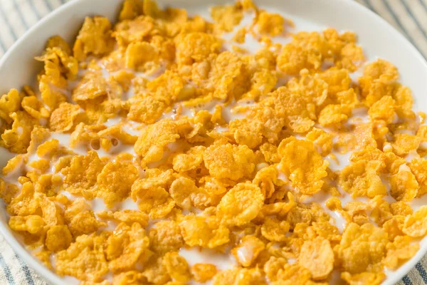 Cereal Flocos Milho Saudável Caseiro Com Leite Integral — Fotografia de Stock