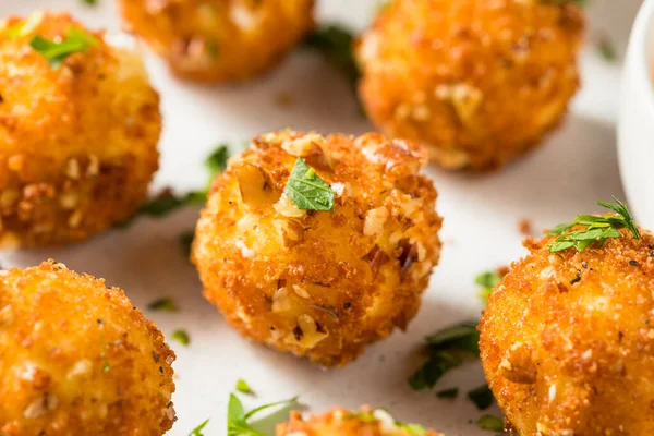 Deep Fried Goat Cheese Balls Appetizer Dipping Sauce — Stock Photo, Image